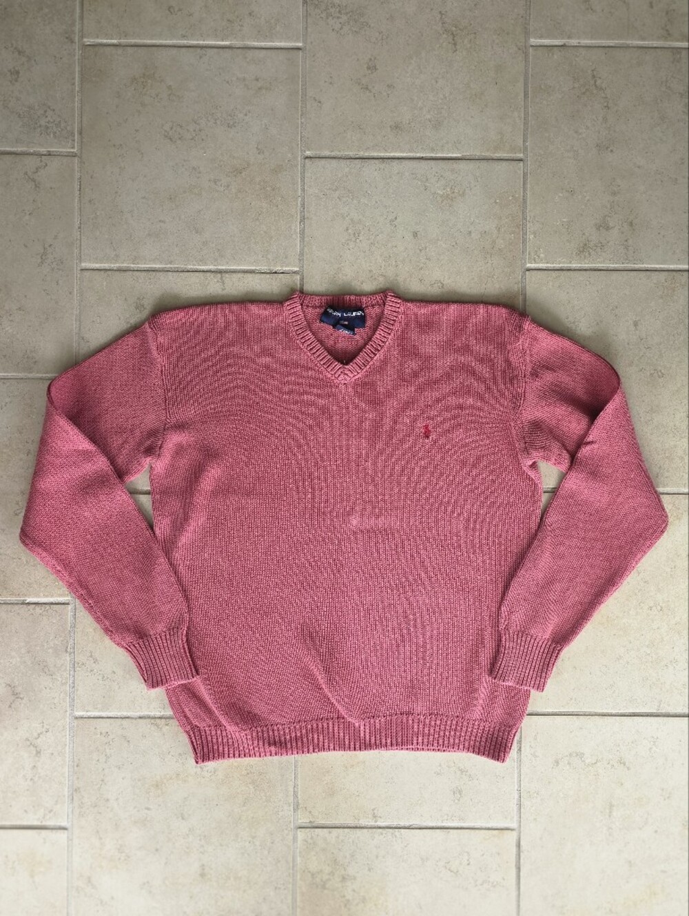 Vintage Ralph Lauren Polo Sport Rose Pink V-Neck Cotton Sweater